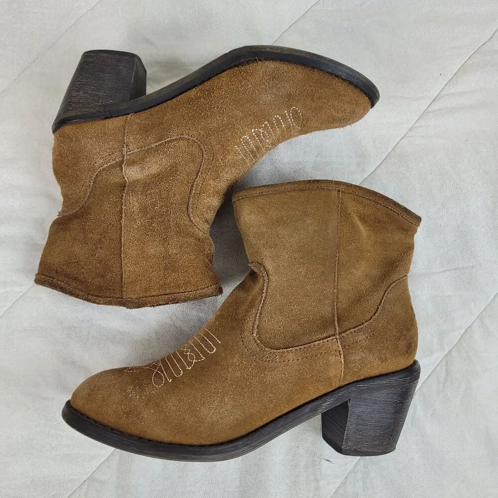 Skechers Aloft Tex Mex Booties Womens 8 Western Cowboy Block Heels Suede Brown